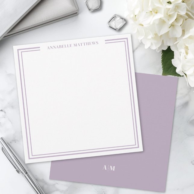 Carte De Correspondance Carré de monogramme à double bordure violette (Purple Two Border Monogram Square Note Card )