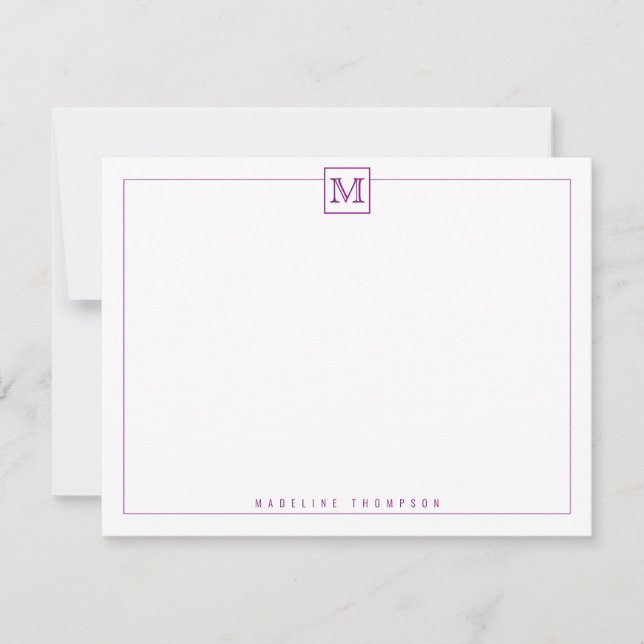 Carte De Correspondance Carré Monogramme initial moderne Bordure pourpre (Devant)