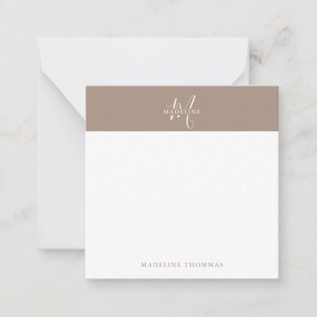Carte De Correspondance Carré Warmth Beige Monogramme Script (Devant)