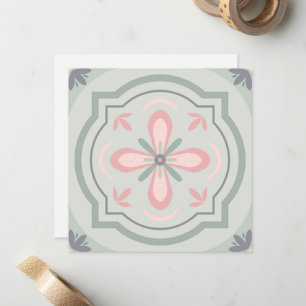 Carte De Correspondance Carreaux Floraux Pastel Vert