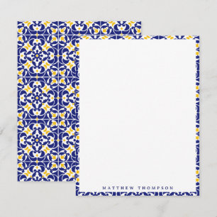Carte De Correspondance Carreaux méditerranéens Bleu & Jaune Nom du Motif