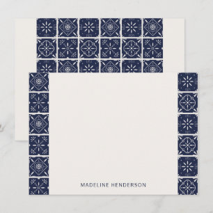 Carte De Correspondance Carreaux méditerranéens géométriques Monogramme bl