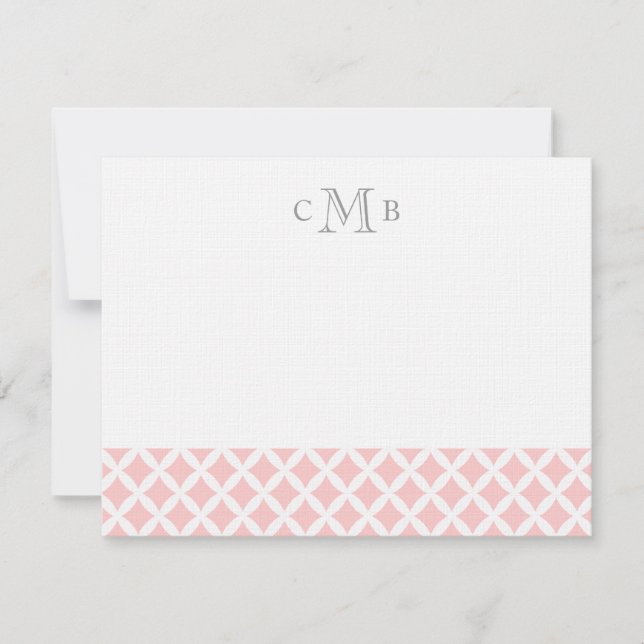 Carte De Correspondance Carreaux rose clair Mariage Monogramme papeterie (Devant)
