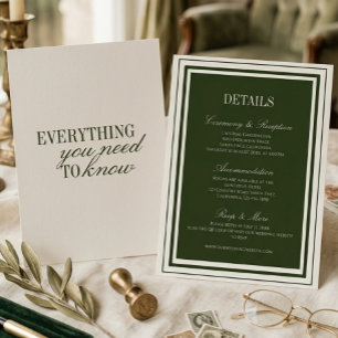 Carte De Correspondance Carton de détails de mariage élégant vert olive d'
