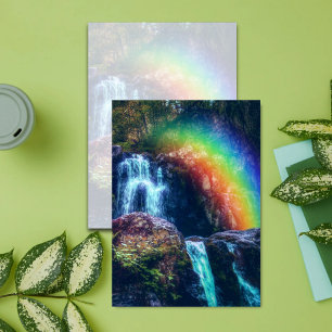Carte De Correspondance Cascades arc-en-ciel colorées Forêt forestière Pho