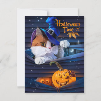 Carte De Correspondance Casquette de l'Assistant Chat et citrouille d'hall