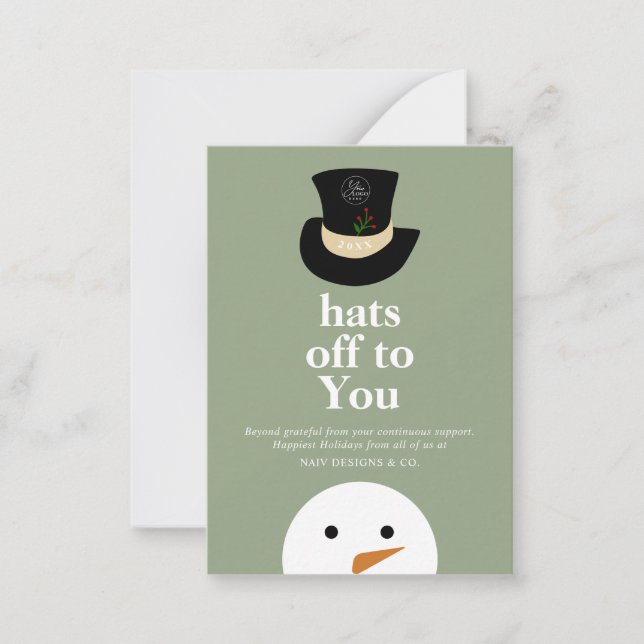 Carte De Correspondance CASQUETTES BUDGET À Vous Snowman Green Company Log (Devant)