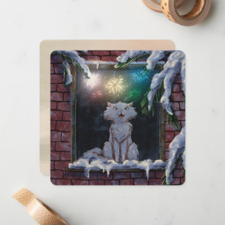Carte De Correspondance Cat and fireworks - card - by Monika Marzec