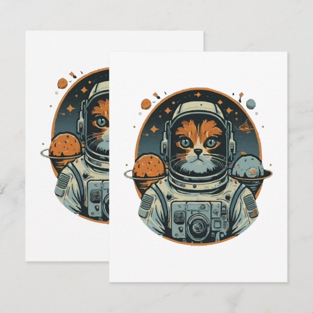 Carte De Correspondance Cat-astronaute sur les Astéroïdes (Devant / Derrière)