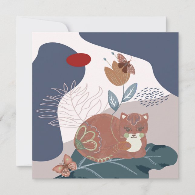 Carte De Correspondance Cat nordique et papillons (Devant)