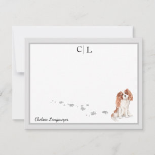 Carte De Correspondance Cavalier King Charles Dog gris monogramme frontièr