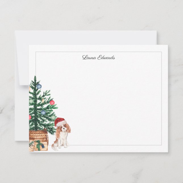 Carte De Correspondance Cavalier King Charles Spaniel arbre de Noël (Devant)