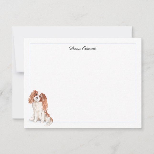Carte De Correspondance Cavalier King Charles Spaniel Bordure Bleue (Devant)