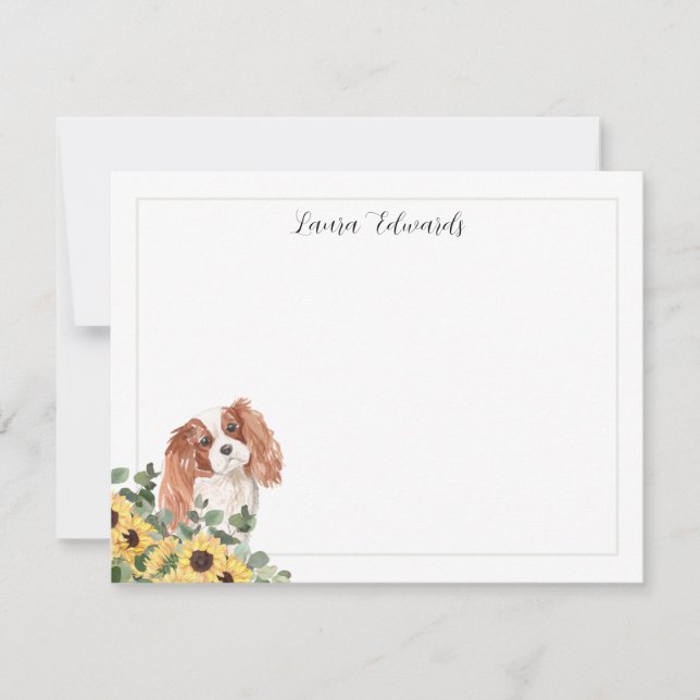 Carte De Correspondance Cavalier King Charles Spaniel Tournesol Eucalyptus (Devant)