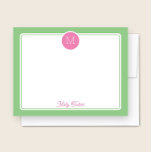Carte De Correspondance Cercle Monogramme Preppy rose et vert<br><div class="desc">Cette conception fillette comporte une bordure simple avec un cercle en haut contenant une initiale monogramme et un espace pour un nom/texte en bas. Cliquez sur le bouton personnaliser si vous souhaitez ajuster les éléments de conception et/ou modifier le texte ! Des variantes de ce design, des couleurs supplémentaires, ainsi...</div>