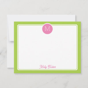 Carte De Correspondance Cercle Monogramme Preppy Rose & Lime Green