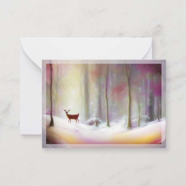 Carte De Correspondance Cerf dans les bois enneigés budget mini Noël (Devant)