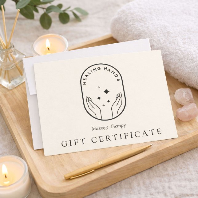 Carte De Correspondance Certificat Cadeau Ivory Modern Healing Hands Logo (Créateur téléchargé)