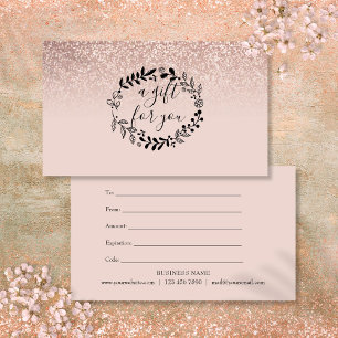 Carte De Correspondance Certificat Cadeau Paillettes Or Rose Entreprise
