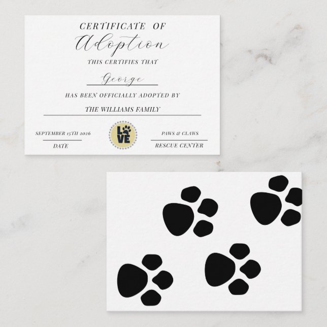 Carte De Correspondance Certificat d'adoption (Devant / Derrière)