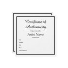 Certificat d'authenticité Carré personnalisable