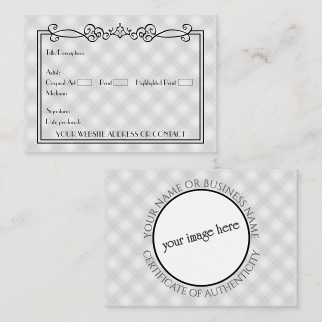 Carte De Correspondance Certificat d'authenticité de certificat d'authenti (Devant / Derrière)