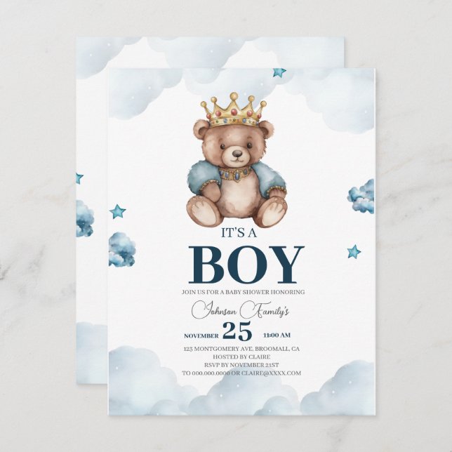 Carte De Correspondance C'EST LE Baby shower D'Ours GARÇON (Devant / Derrière)