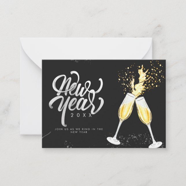 Carte De Correspondance Champagne Gold Black Verre Confetti Moderne (Devant)
