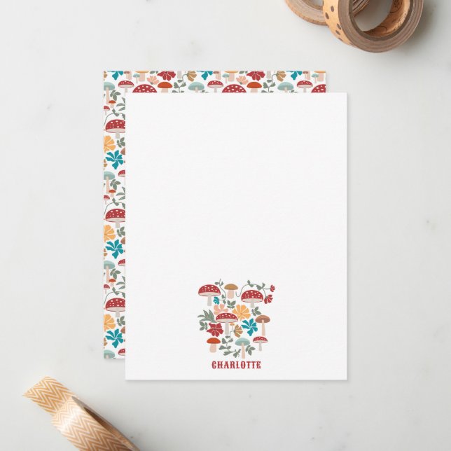 Carte De Correspondance Champignons et fleurs du milieu du siècle moderne  (Devant/Arrière en situation)