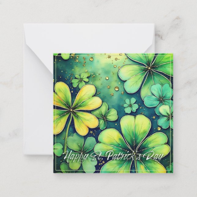 Carte De Correspondance Chance à la Saint-Patrick - Trèfles aquarelle 🍀✨ (Devant)