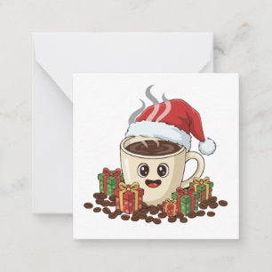 Carte De Correspondance Chapeau de Noël Kawaii Festif Café Santa
