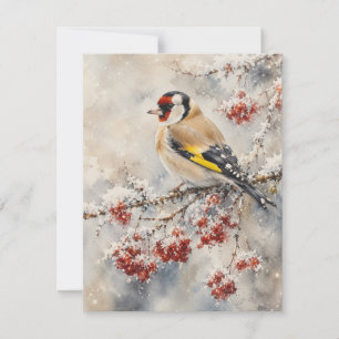 Carte De Correspondance Chardonneret élégant oiseau aux baies d'hiver en a