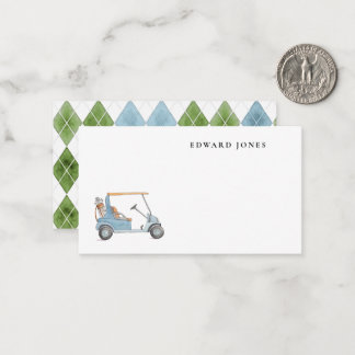 Carte De Correspondance Chariot de golf bleu aquarelle élégant petit