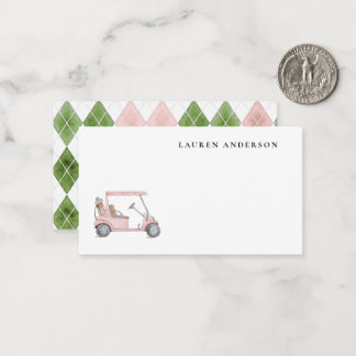 Carte De Correspondance Chariot de golf rose aquarelle élégant Little