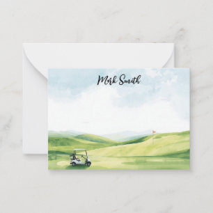 Carte De Correspondance Chariot de golf sur le parcours avec Nom pour golf