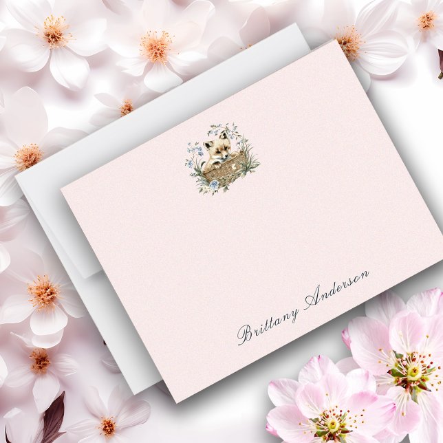 Carte De Correspondance Charmant Fox Et Floral Tout Usage Plat (Créateur téléchargé)