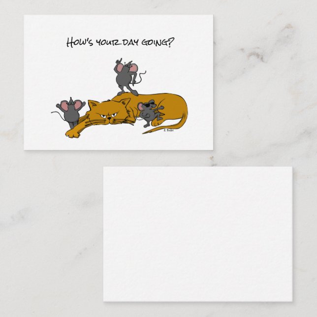 Carte De Correspondance Chat de dessin et souris dansantes (Devant / Derrière)