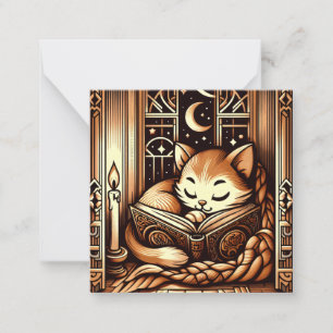 Carte De Correspondance Chat de style Art Déco dormant avec un livre