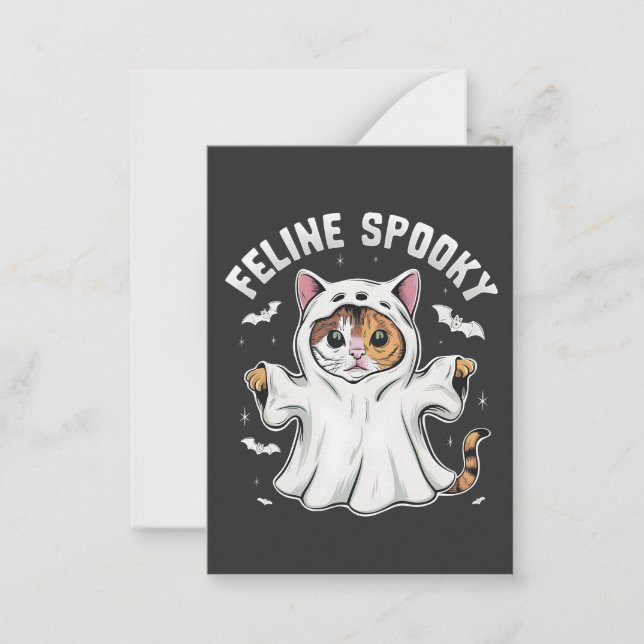 Carte De Correspondance Chat effrayant drôle fantôme d'Halloween (Devant)