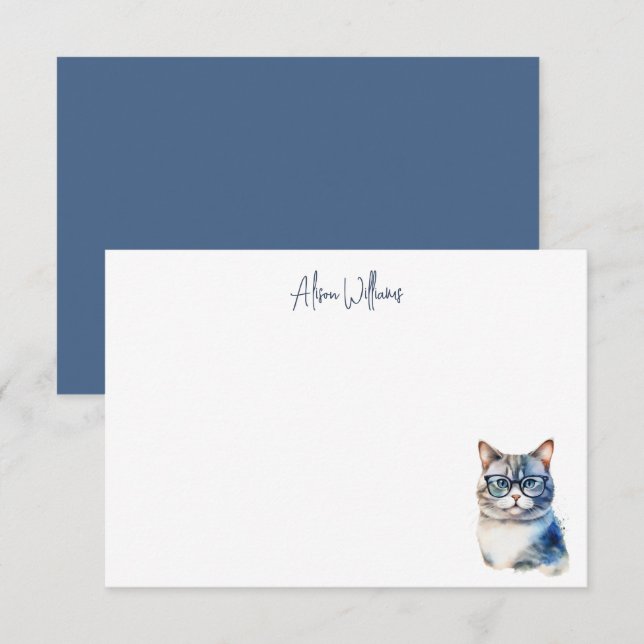 Carte De Correspondance Chat gris doux Merci personnalisé (Devant / Derrière)
