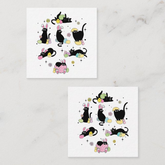 Carte De Correspondance Chat noir avec oeufs de lapin (Devant / Derrière)