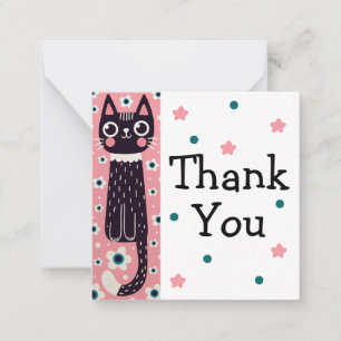 Carte De Correspondance Chat Noir, Fleurs de Marguerite, Merci Rose