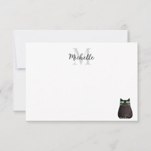 Carte De Correspondance Chat Noir Mignon Monogramme Personnalisé