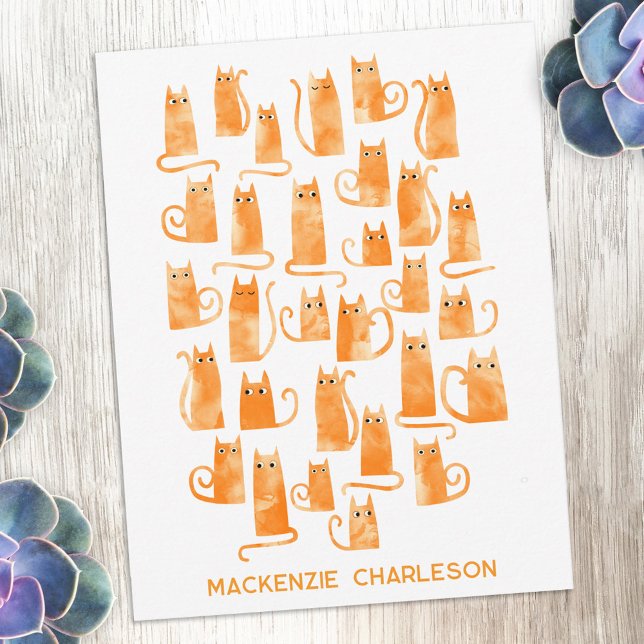 Carte De Correspondance Chat orange gingembre personnalisé (Fun orange ginger cat personalized custom name notecards)
