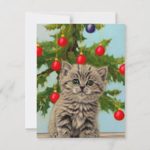 Carte De Correspondance Chat vintage et sapin de Noël