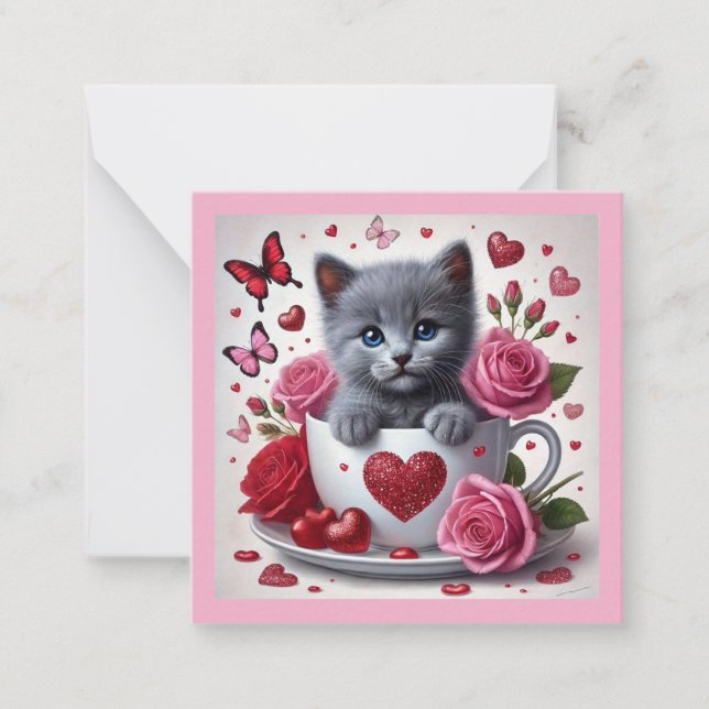 Carte De Correspondance Chaton Bleu Russe Saint-Valentin en classe  (Devant)