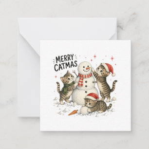 Carte De Correspondance Chatons de Noël construisant un bonhomme de neige