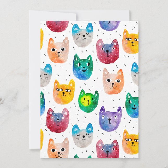 Carte De Correspondance Chats à l'aquarelle et amis (Devant)