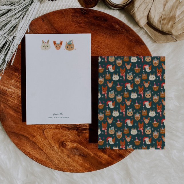 Carte De Correspondance Chats de Noël fantaisistes verts (Créateur téléchargé)