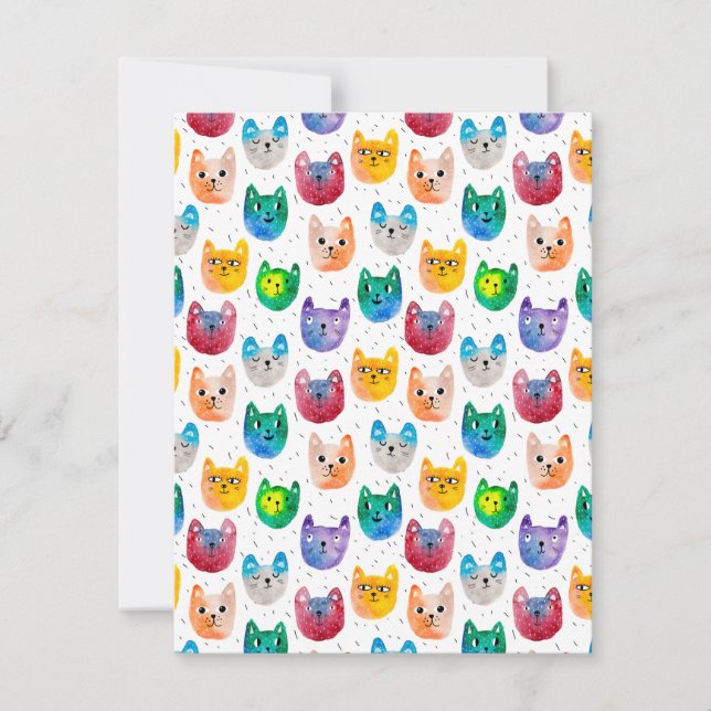 Carte De Correspondance Chats et amis à l'aquarelle (Devant)